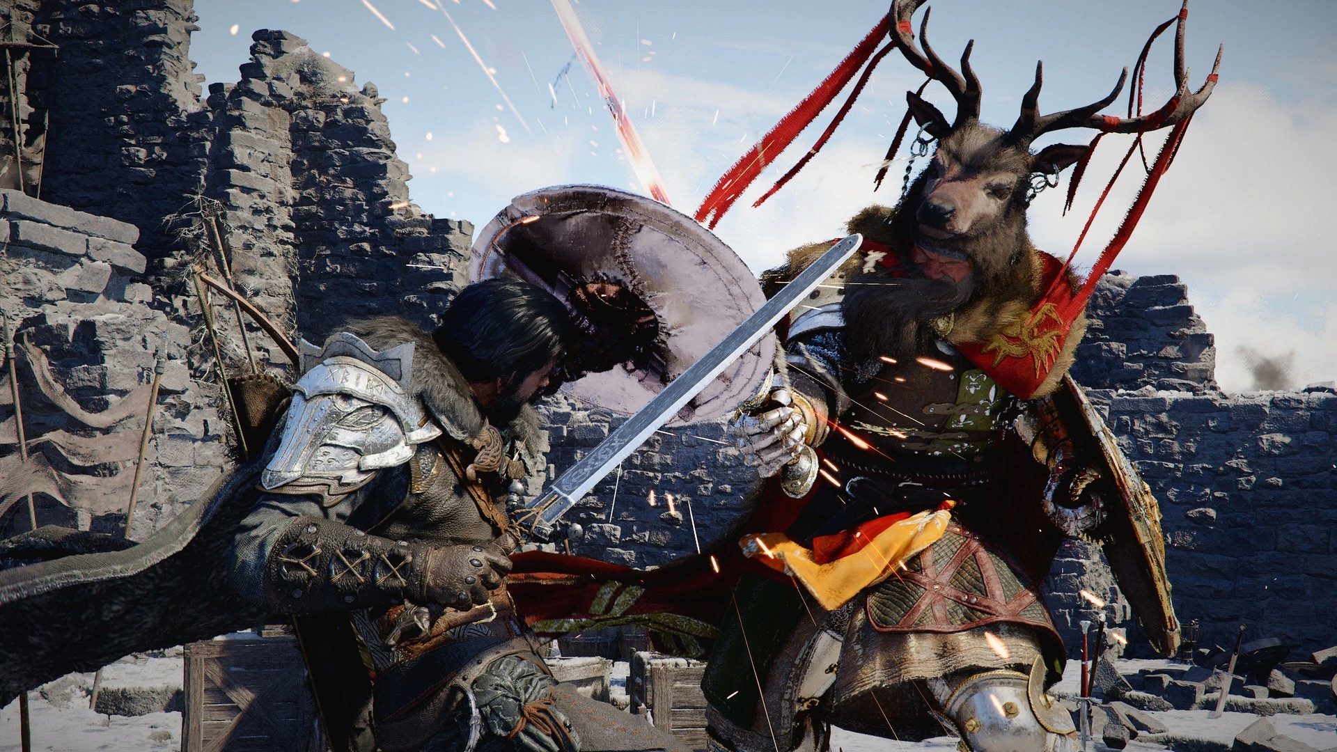 A fight against a large foe in Crimson Desert