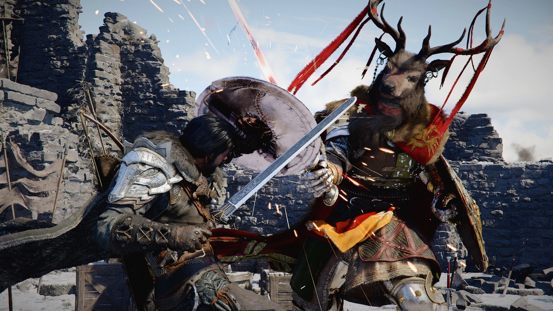A fight against a large foe in Crimson Desert