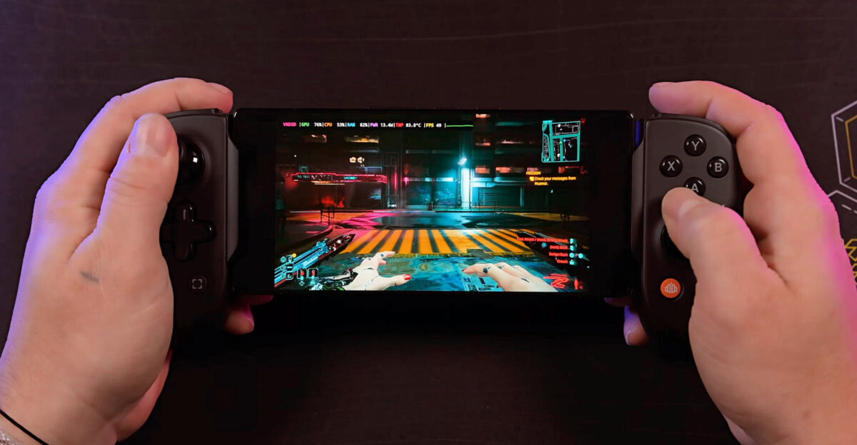 Cyberpunk 2077 on a Red Magic phone screen