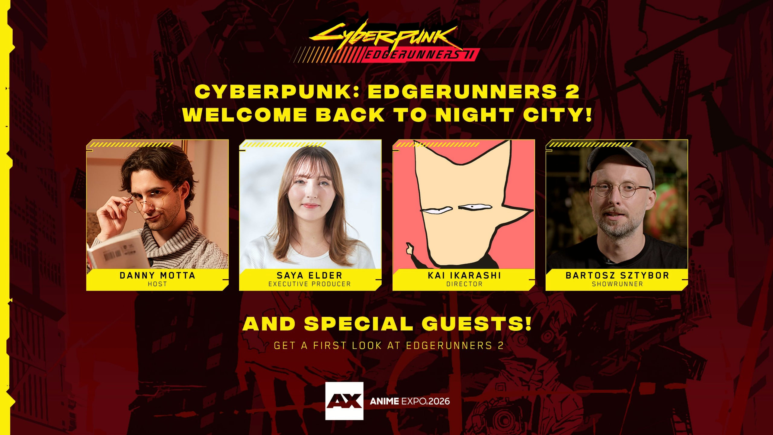 Announcement art for the Cyberpunk: Edgerunners 2 panel at Anime Expo