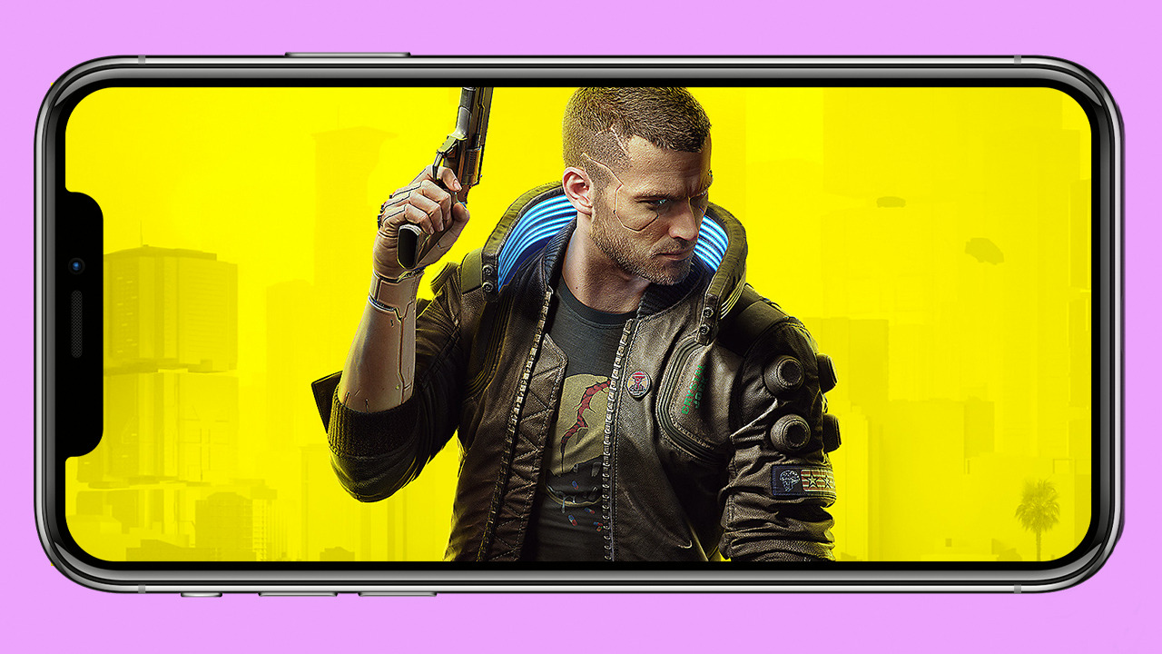 Cyberpunk 2077 on an iPhone 17 Pro Max screen