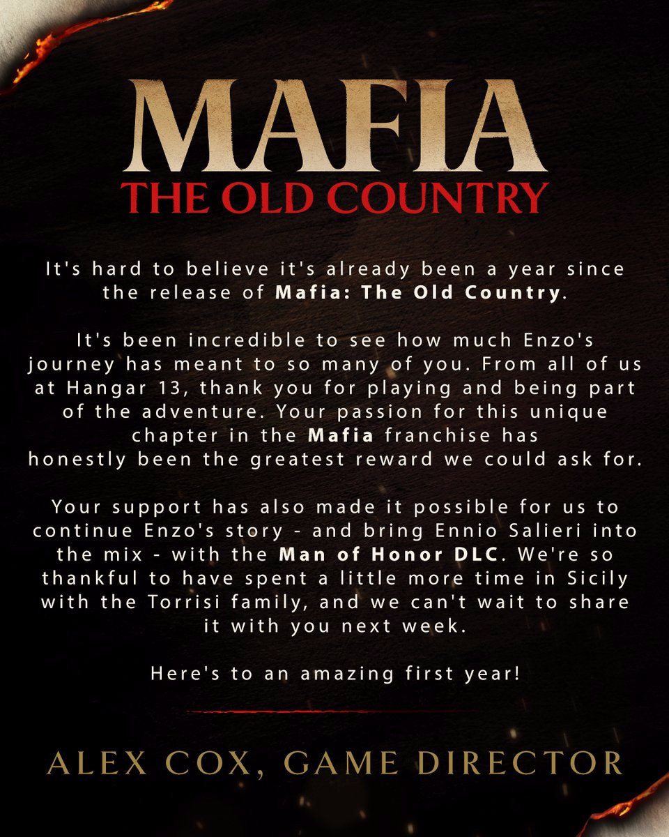 Письмо геймдиректора Алекса Кокса к первому году Mafia: The Old Country