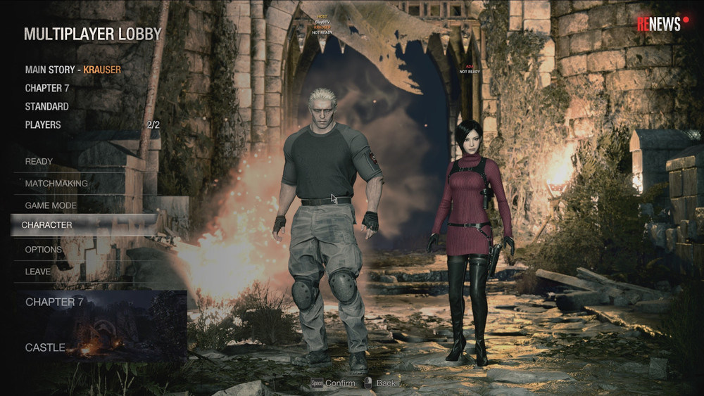 Character select in the remake's co-op mod, including Separate Ways